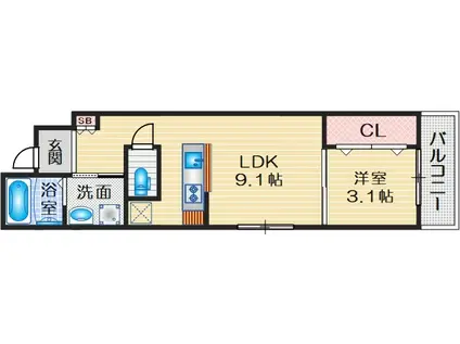 リアコート江坂(1LDK/3階)の間取り写真