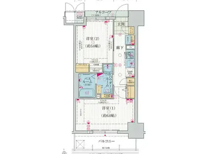エステムプラザ大阪城パークフロント(2K/12階)の間取り写真