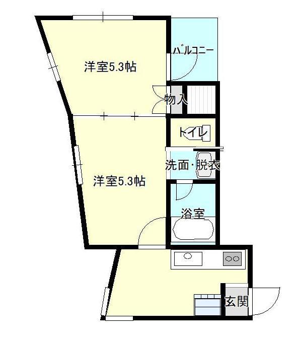 コア上町(2K/3階)の間取り写真