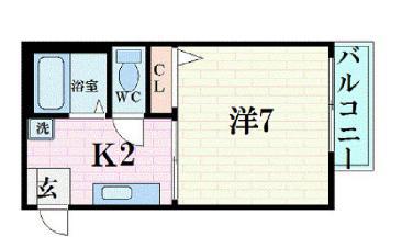 ブロスハイツ住吉本町(1K/2階)の間取り写真