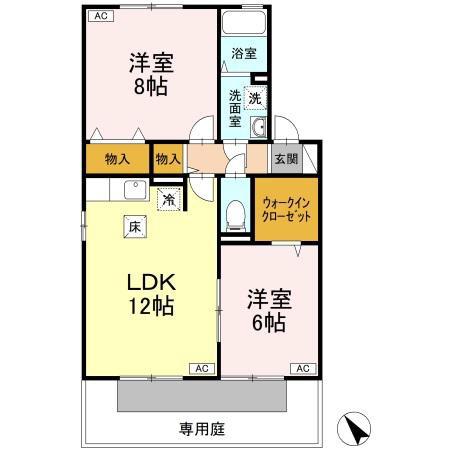 クウラージュ C棟(2LDK/1階)の間取り写真