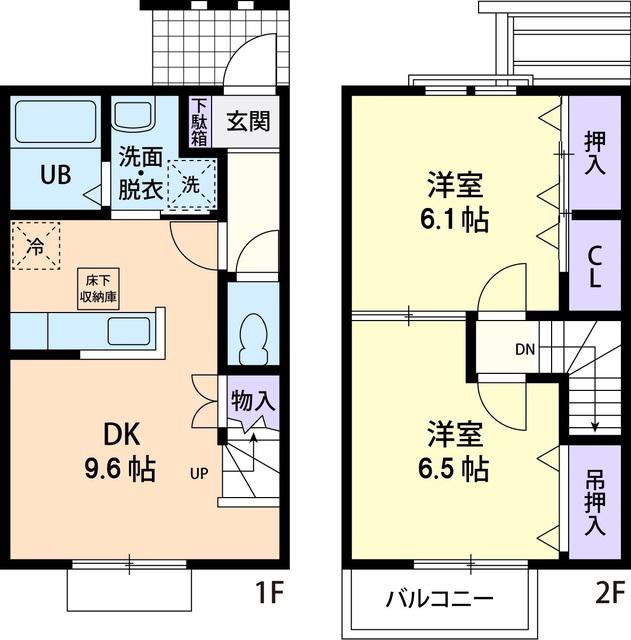 フラワーヒルズA(2DK/1階)の間取り写真