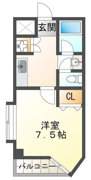 YKハイツ旭が丘(1K/3階)の間取り写真
