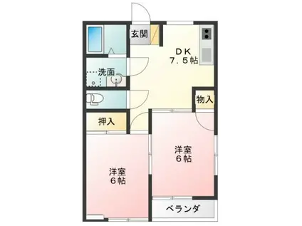 クイートハイム(2DK/1階)の間取り写真