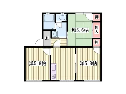 タウニィ北平野B(3K/2階)の間取り写真
