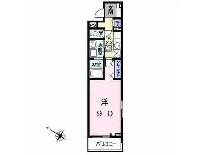 シャルール伏屋(1K/1階)の間取り写真