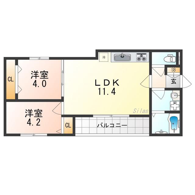 LECLERC IZUMISANOII(2LDK/2階)の間取り写真