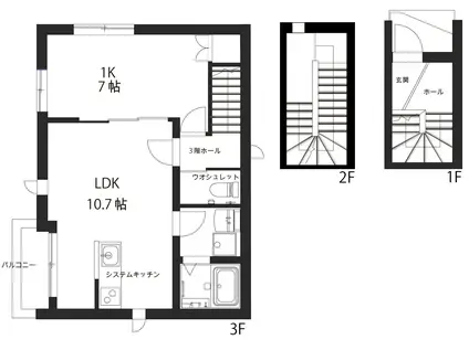 サンライズ安部(1LDK/3階)の間取り写真