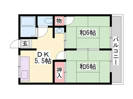 シャトードレ(2DK/1階)の間取り写真