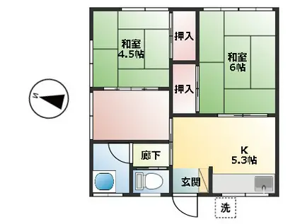 梅原アパート(2K/1階)の間取り写真