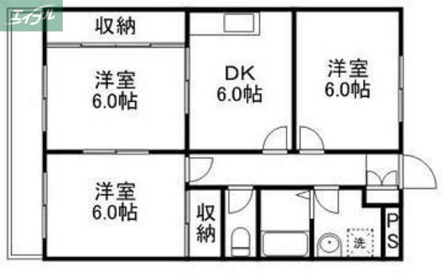 ニューマリッチかわぐちA(3DK/3階)の間取り写真