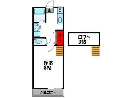 シエロ赤間(1K/2階)の間取り写真