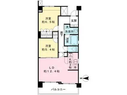 エストライフつつじヶ丘-五番館(2LDK/3階)の間取り写真