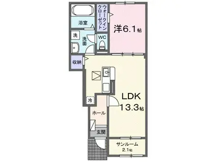 ソーレ I(1LDK/1階)の間取り写真
