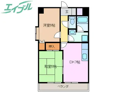 レスカール幸町(2DK/9階)の間取り写真