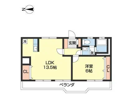 末吉ビル黒田(1LDK/5階)の間取り写真