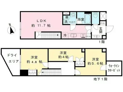 COEUR BLANC八幡山(3LDK/B1階)の間取り写真