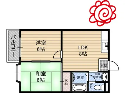 ハイムM&K今津(2LDK/2階)の間取り写真