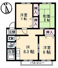 サンビレッジ高松 K棟(3DK/2階)の間取り写真