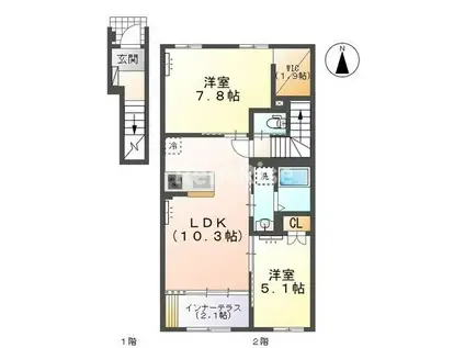 北方町中島字東郷AP(2LDK/2階)の間取り写真