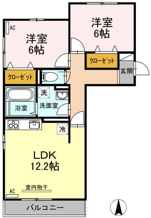 蔵王ヒルズK(2LDK/2階)の間取り写真
