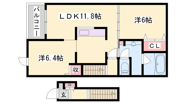 インプレス・ヴィラ(2LDK/2階)の間取り写真