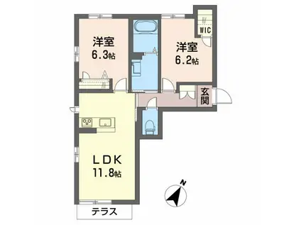 ベレオ リラフォートII(2LDK/1階)の間取り写真