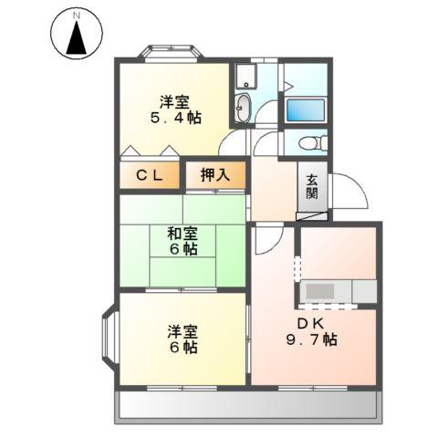 WOOD HILLS A(3DK/2階)の間取り写真