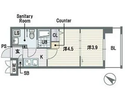 F・PARC天神南(2K/4階)の間取り写真
