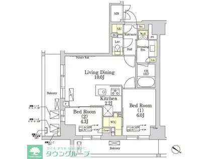THE CLASS MINAMIAZABU(2LDK/7階)の間取り写真