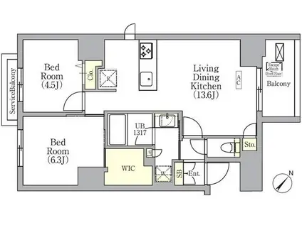エル・セレーノ横浜関内デューエ(2LDK/2階)の間取り写真