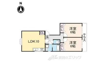 シャンテー香里ケ丘4(2LDK/1階)の間取り写真