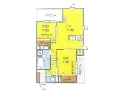 GRAND HILLS(2LDK/1階)の間取り写真