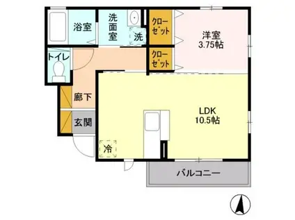 ボヌール E棟(1LDK/1階)の間取り写真