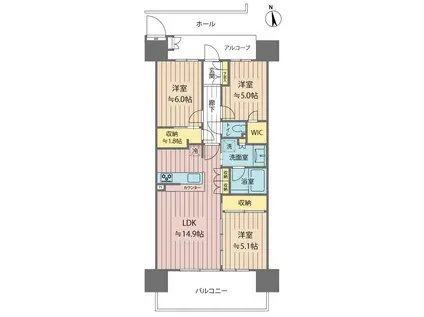 シャリエ小台リバーフォート(3LDK/6階)の間取り写真