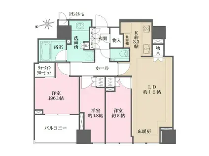 クラッシータワー新宿御苑(3LDK/11階)の間取り写真