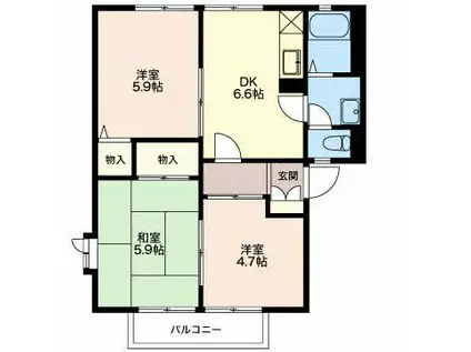 ディアスほりうち(3DK/2階)の間取り写真