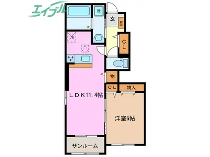ボヌール伸栄 A(1LDK/1階)の間取り写真