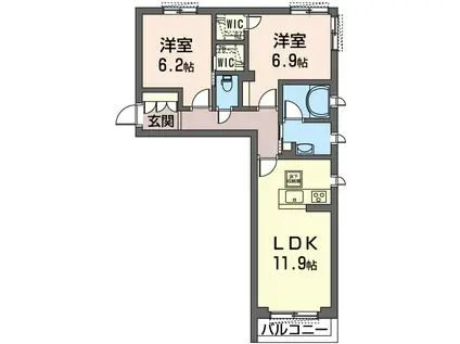 SERENOVITA セレノヴィータ 最上階(2LDK/3階)の間取り写真