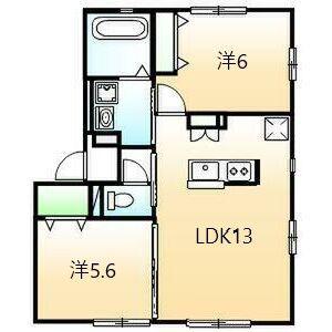 フルール(2LDK/1階)の間取り写真