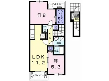 フェリア香呂C(2LDK/2階)の間取り写真