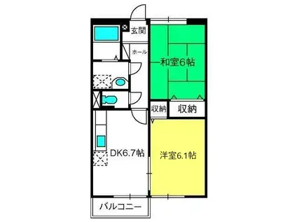 ラフォーレ花・弐番館(2DK/2階)の間取り写真