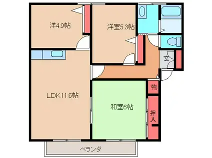 グランシャリオA(3LDK/2階)の間取り写真