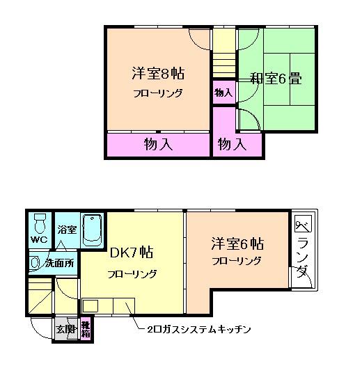ツーワンハウス(3DK/2階)の間取り写真