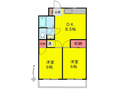 ニューメリッツハイツII(2DK/1階)の間取り写真