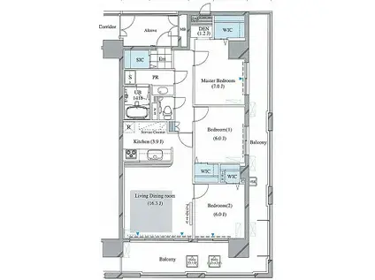 ロイヤルパークス新田(3LDK/9階)の間取り写真