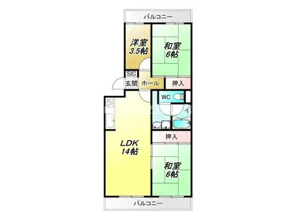 コープ野村恩智 B棟(3LDK/6階)の間取り写真