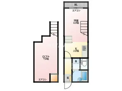 パークプレイス壱番館(1SK/1階)の間取り写真