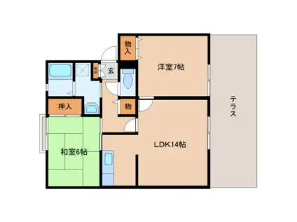 ウィンディア片岡台(2LDK/1階)の間取り写真