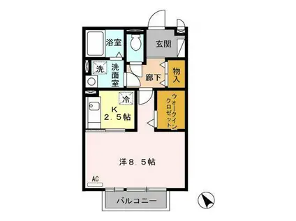 パルティールパレスB棟(1K/1階)の間取り写真